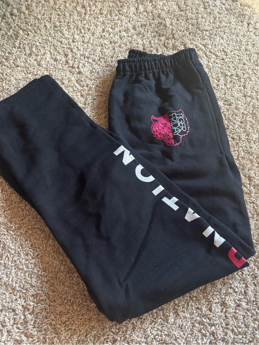 Tiger Friday Black Kids Joggers with Pink Logo Accent